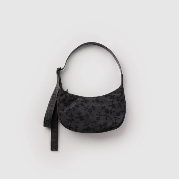 Baggu Small Nylon Crescent Bag - Charcoal Ditsy Floral