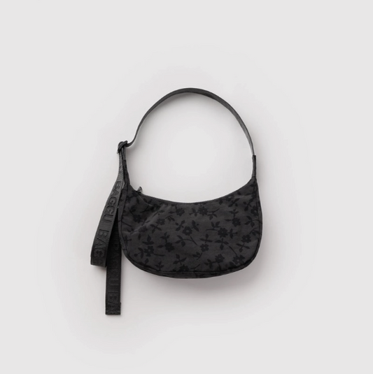 Baggu Small Nylon Crescent Bag - Charcoal Ditsy Floral