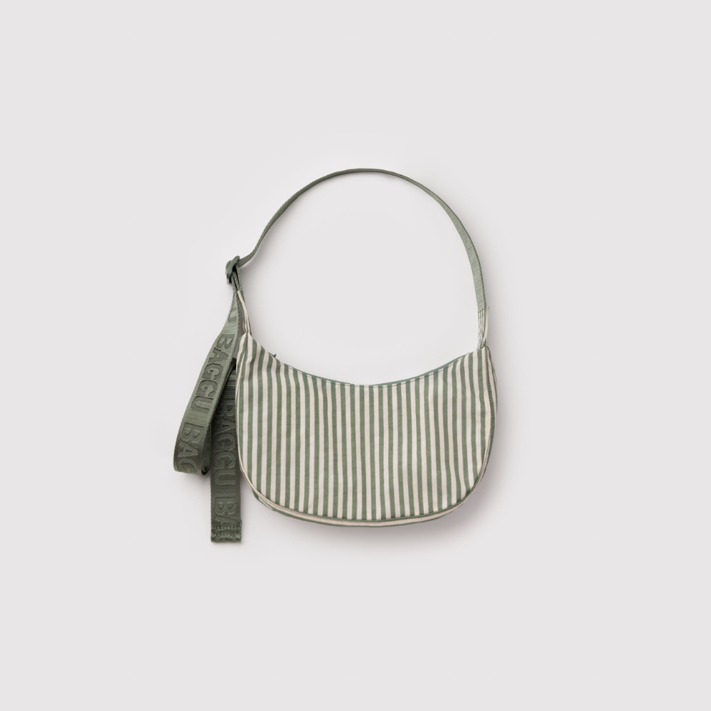 Baggu Small Nylon Crescent Bag - Sage Stripe