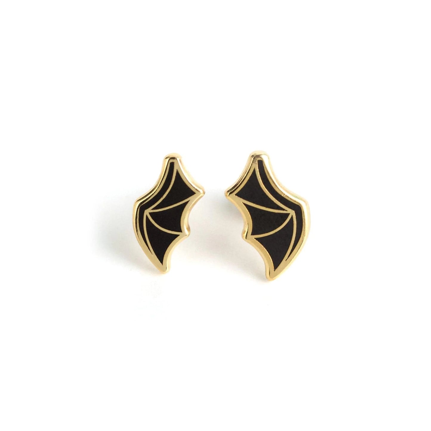 Black Bat Wing Earrings with Gold Detail