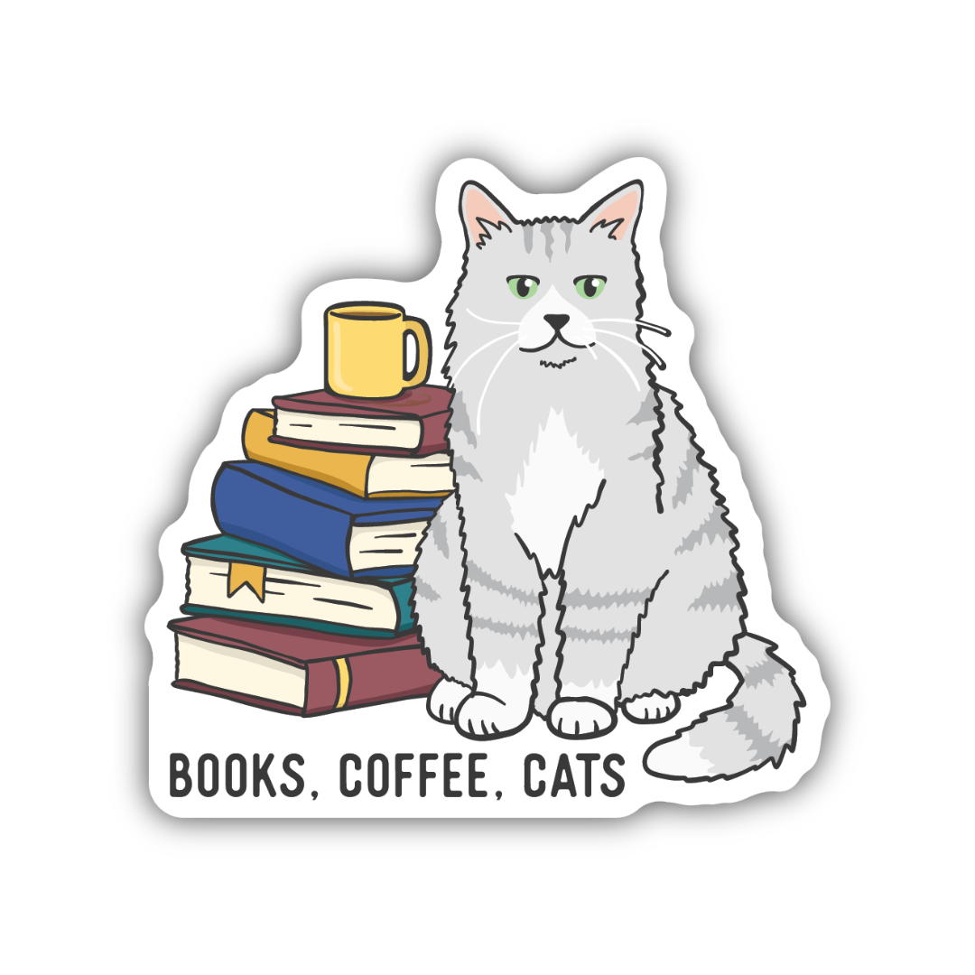 Books Coffee Cats Sticker