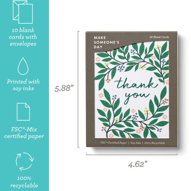 Botanical Wreath - Blank Thank You Notecards