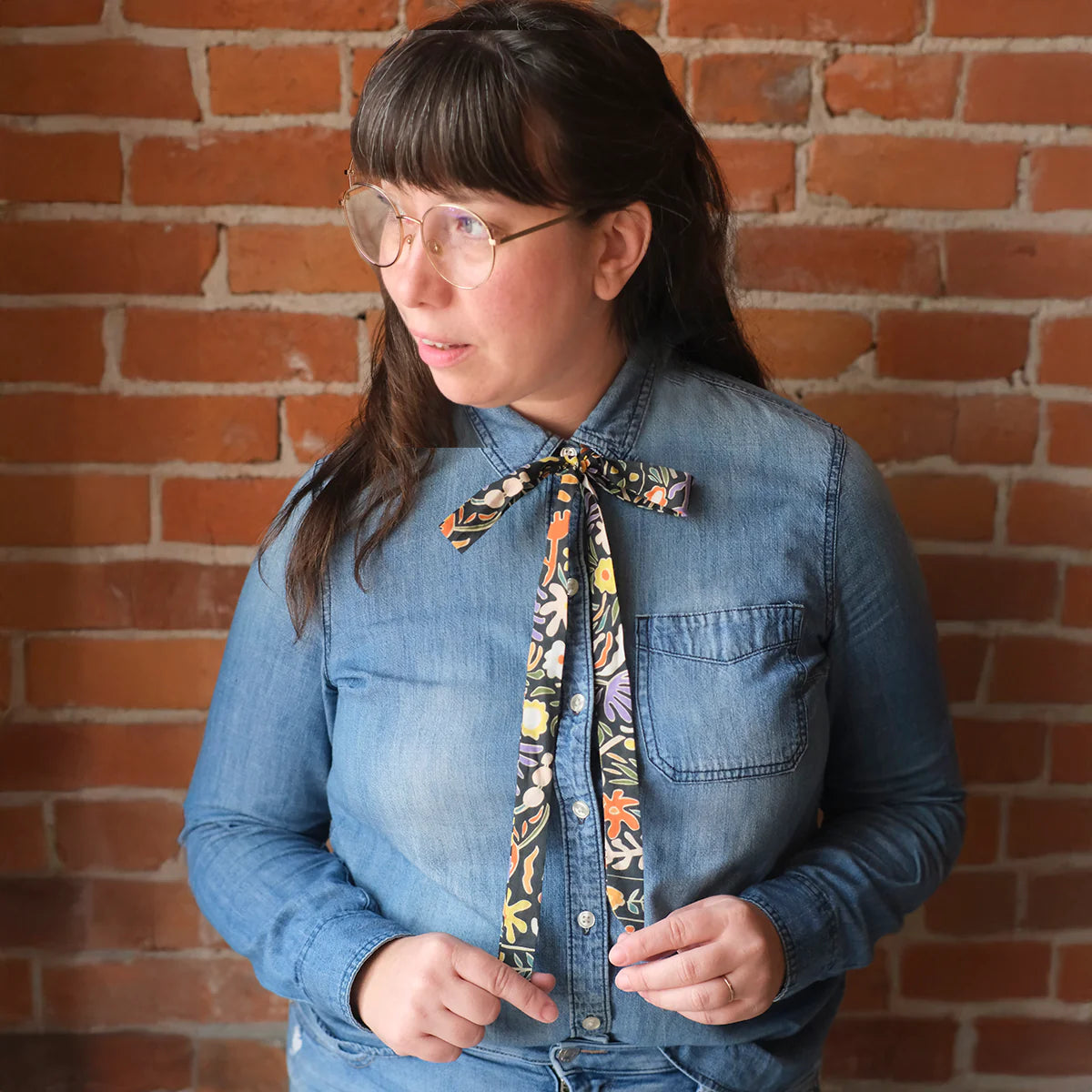 Model wearing a the Bowie Tie as a neck tie
