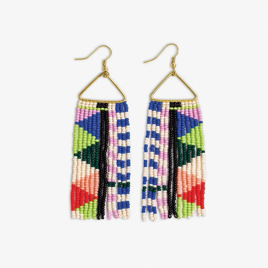 Brooke mixed checks and triangles beaded fringe earring