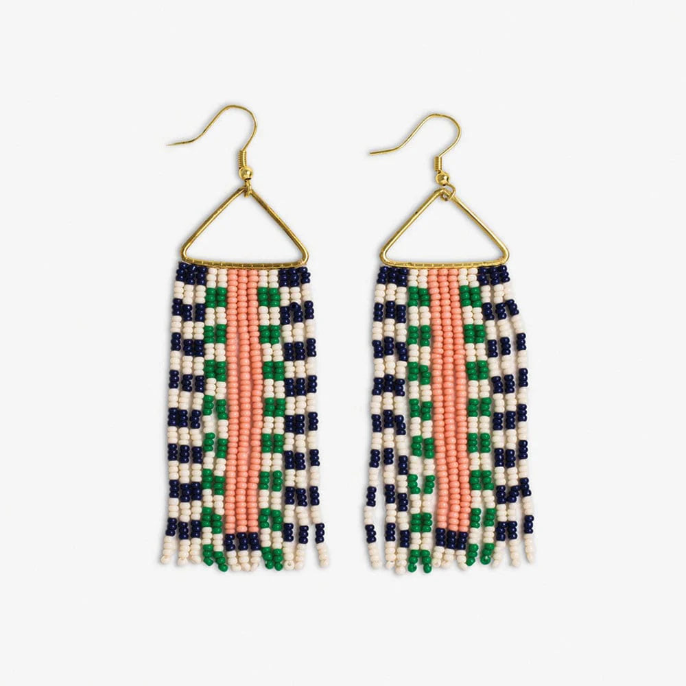 Brooke two tone checkered border beaded fringe earrings