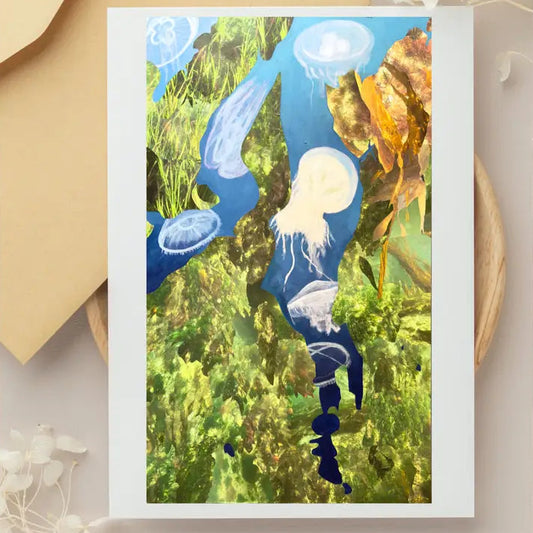 Greeting card with Budd Inlet and jellyfish artwork
