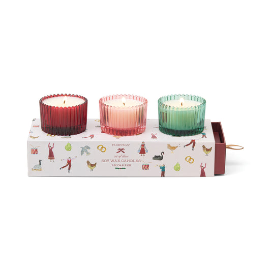 Paddywax Holiday Merry Box Gift Set of 2 oz Ribbed Glass Candles