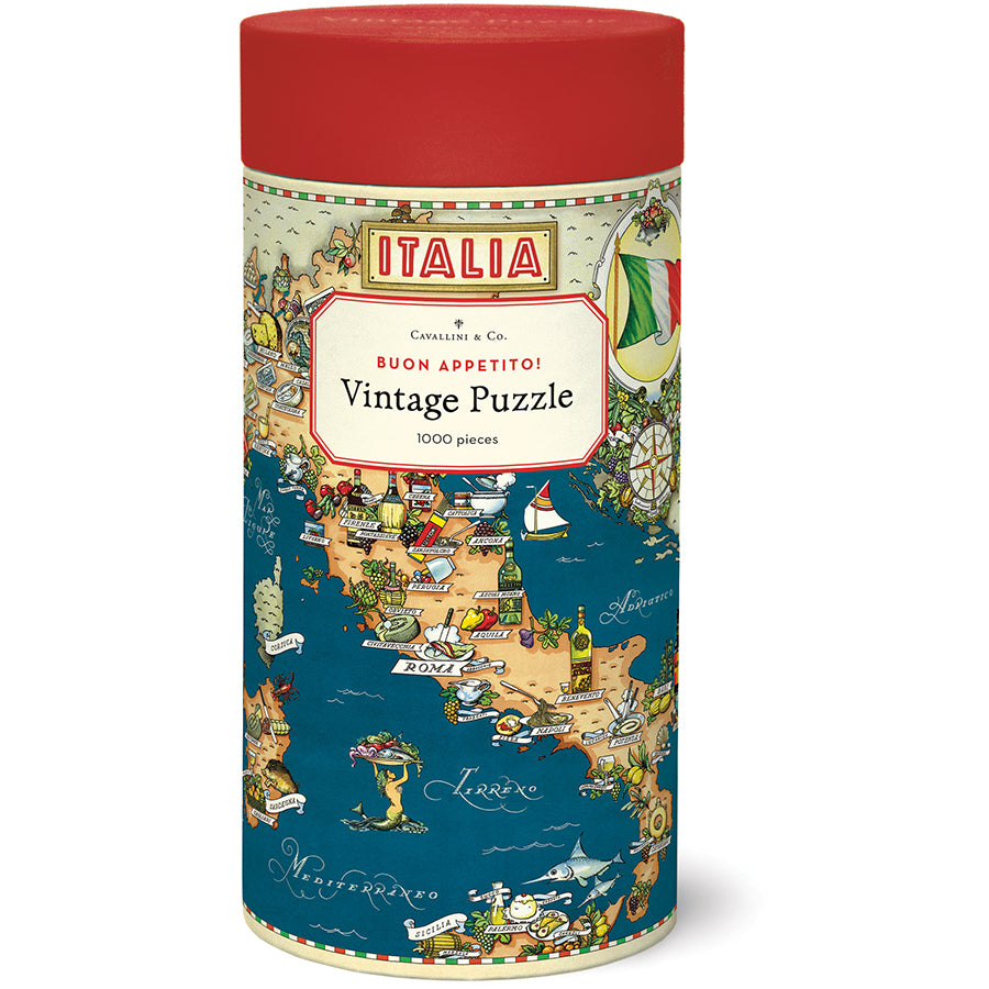 Cavallini 1000 piece puzzle with Buon Appetito Italia graphic