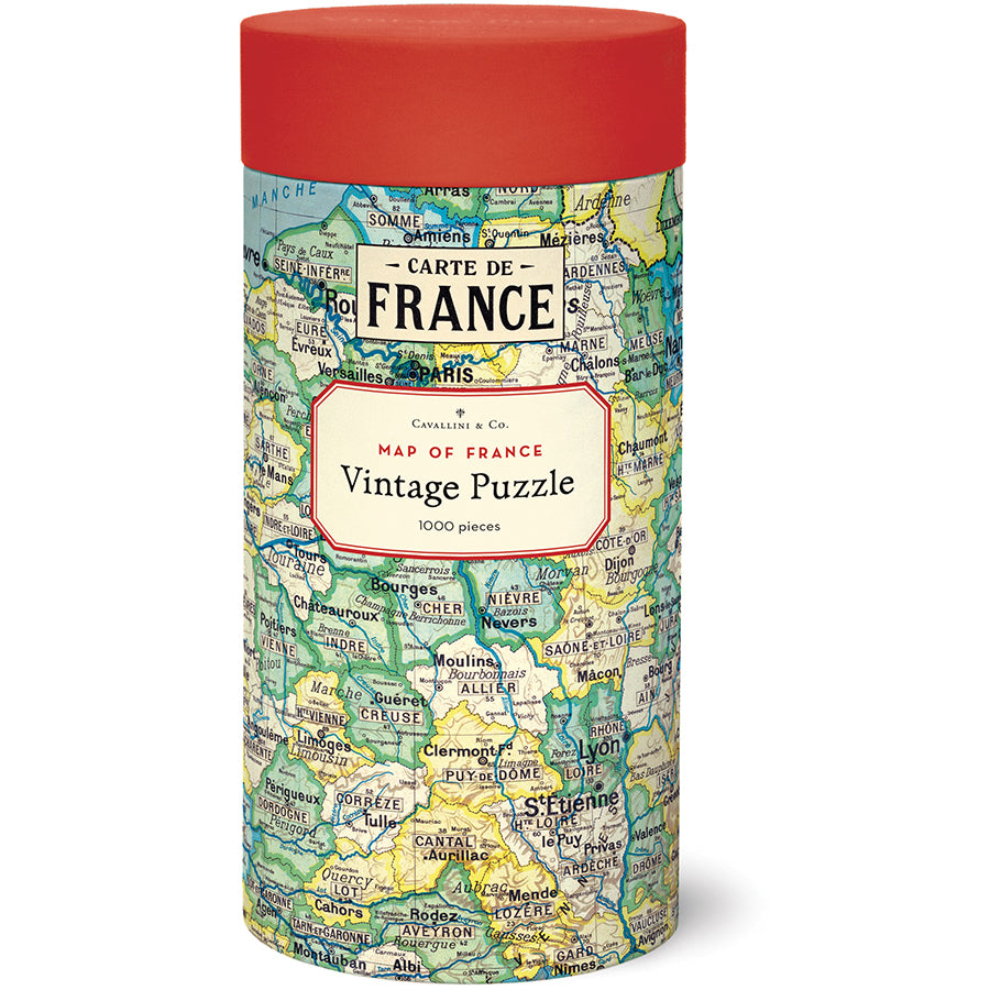 image of 1,000 piece puzzle that depicts a vintage map of France.