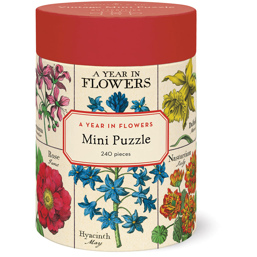 Cavallini 240 Piece Mini Puzzle with A Year In Flowers graphic