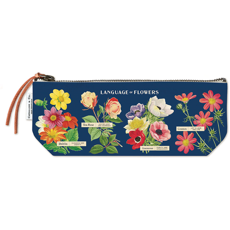 Cavallini zippered mini pouch with Language of Flowers graphic