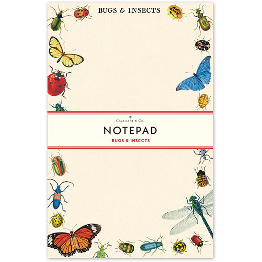 Notepad with illustrations of bugs and insects on a beige background