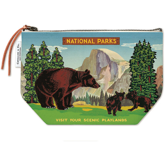 Cavallini Zippered Pouch with National Parks Bears graphic