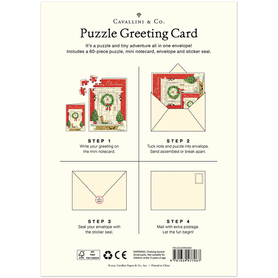 Cavallini & Co. Puzzle Greeting Card - Merry Christmas Home
