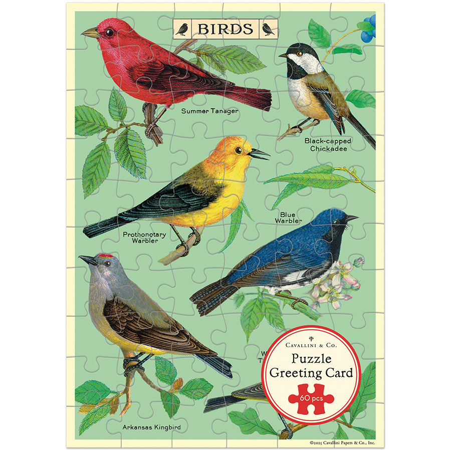 Cavallini Puzzle Greeting Card with Bird Graphic
