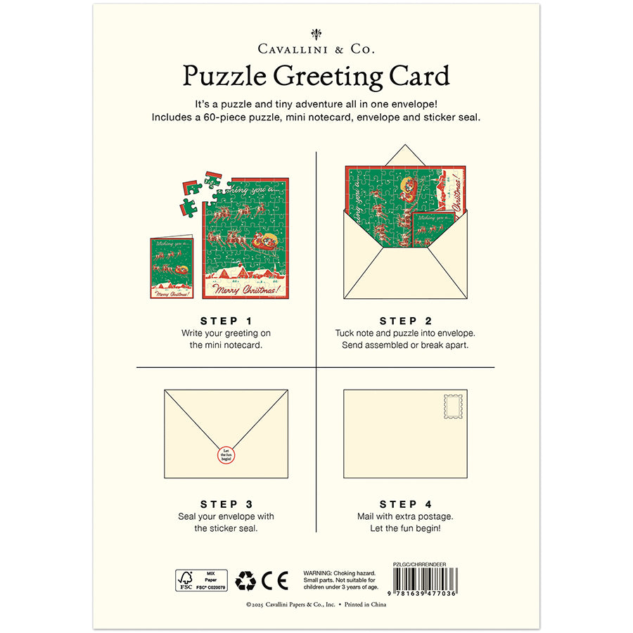 *Coming Soon Spring 2026* Cavallini & Co. Puzzle Greeting Card - Christmas Reindeer