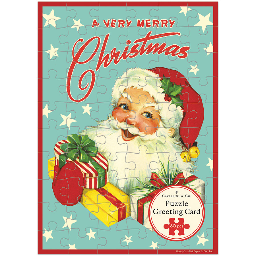 Cavallini Greeting Card Puzzle with Christmas Santa Graphic