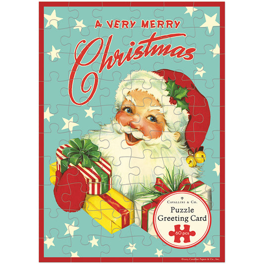 Cavallini Greeting Card Puzzle with Christmas Santa Graphic