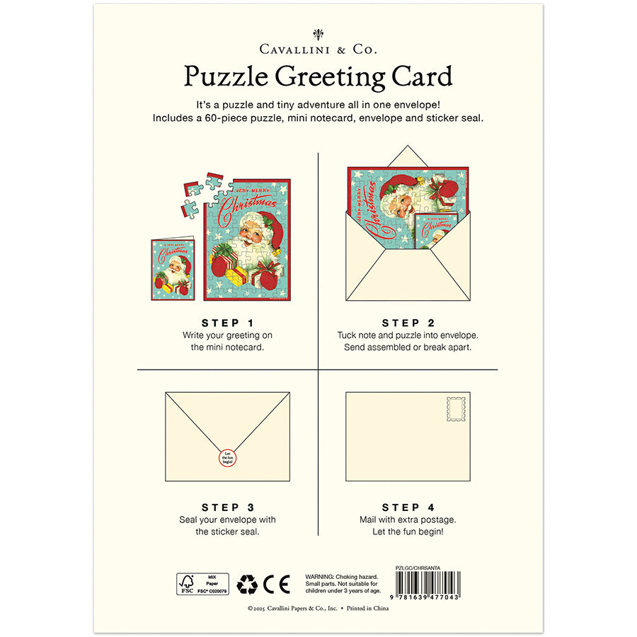 *Coming Soon Spring 2026* Cavallini & Co. Puzzle Greeting Card - Christmas Santa