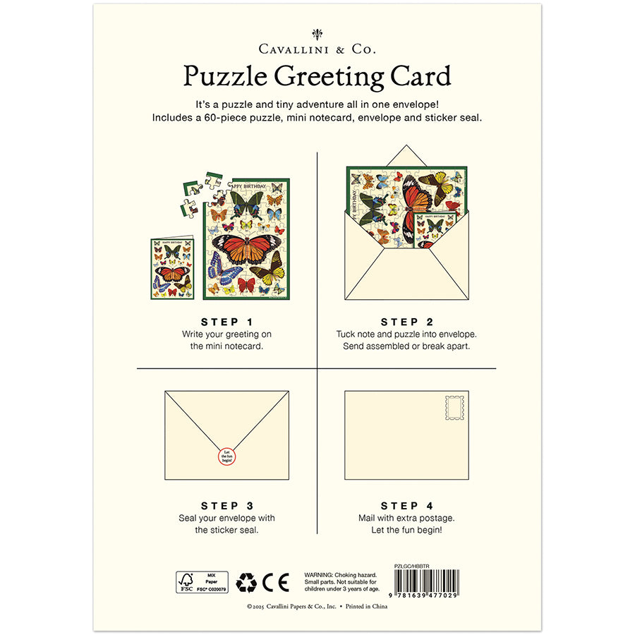 *Coming Soon Spring 2026* Cavallini & Co. Puzzle Greeting Card - Happy Birthday Butterflies