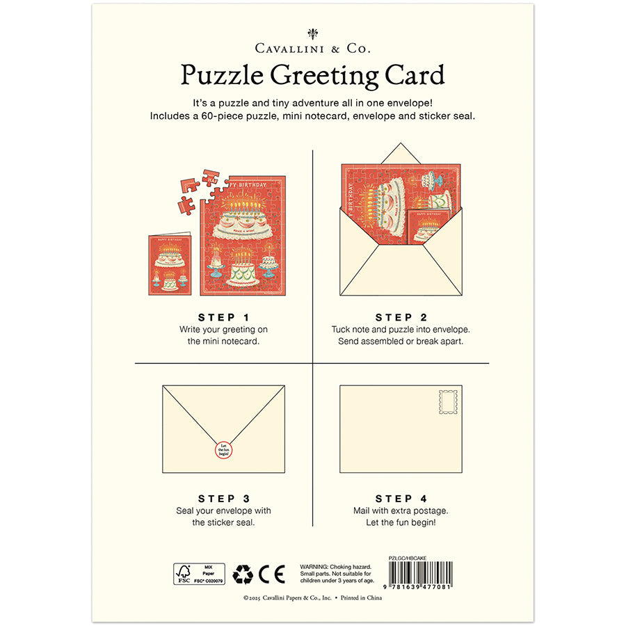 *Coming Soon Spring 2026* Cavallini & Co. Puzzle Greeting Card - Happy Birthday Cake
