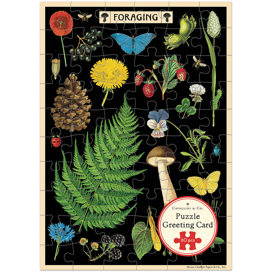 Cavallini Puzzle Greeting Card with Foraging Graphic