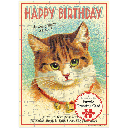 Cavallini Puzzle Greeting Card Happy Birthday Cat