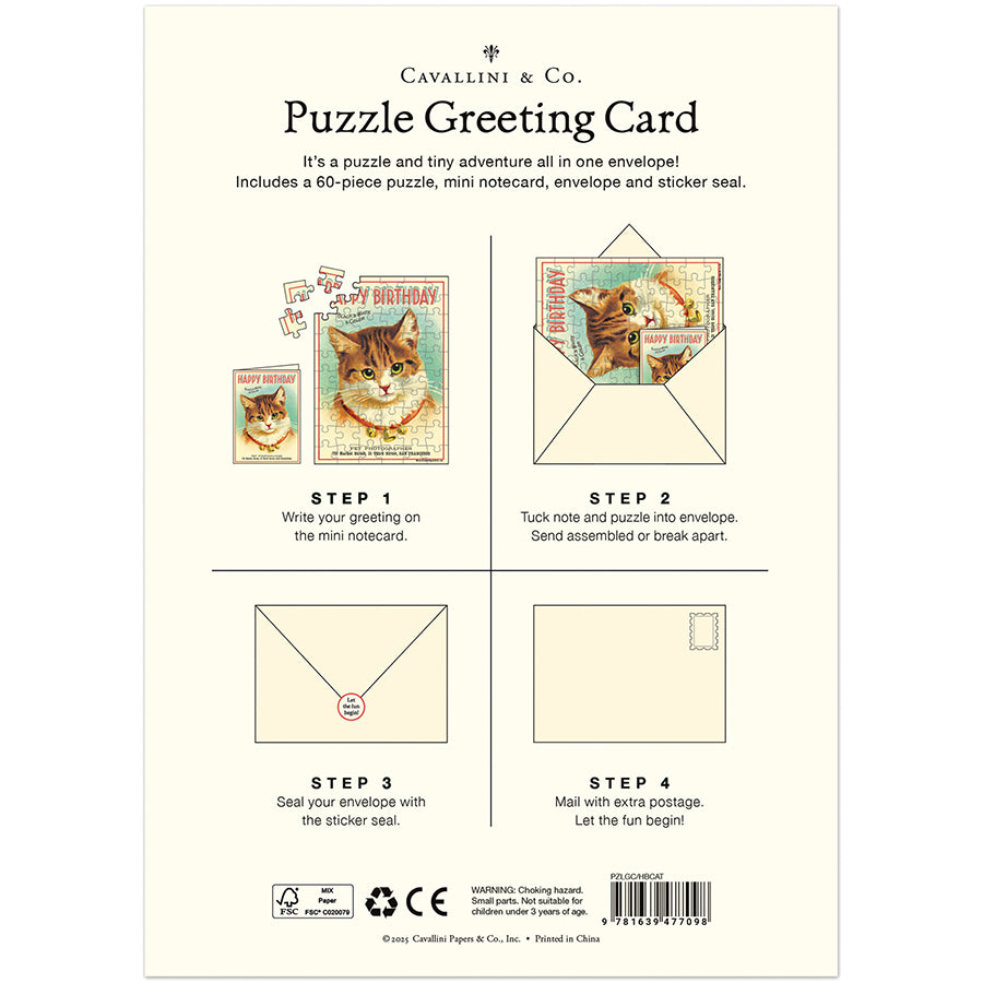 *Coming Soon Spring 2026* Cavallini & Co. Puzzle Greeting Card - Happy Birthday Cat