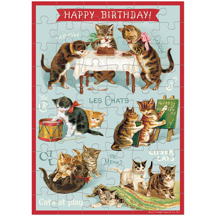 Cavallini & Co. Puzzle Greeting Card - Happy Birthday Cat's Party