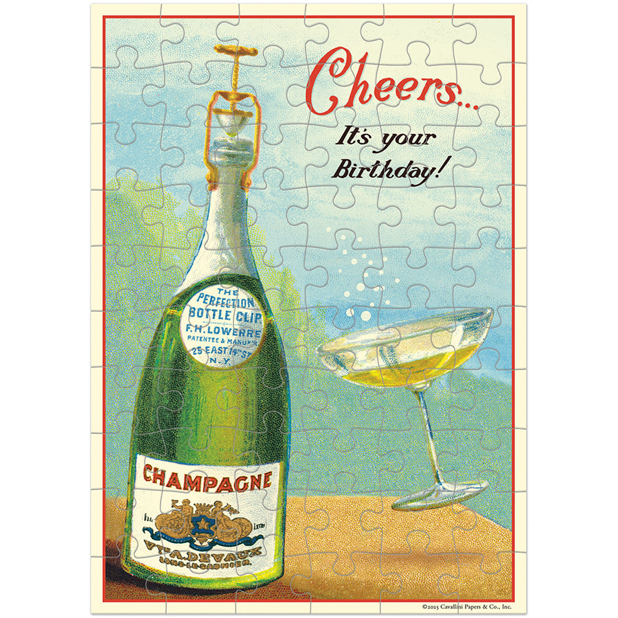 Cavallini & Co. Puzzle Greeting Card - Happy Birthday Champagne