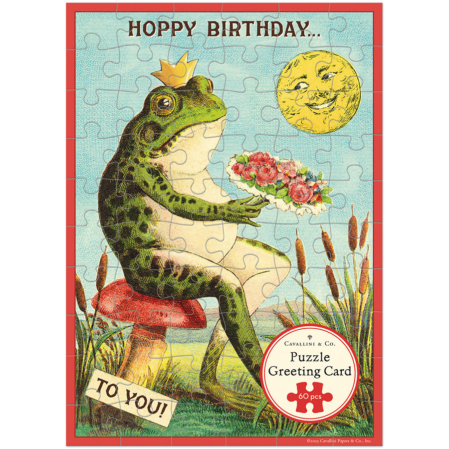 Cavallini Puzzle Greeting Card with Frog Happy Birthday
