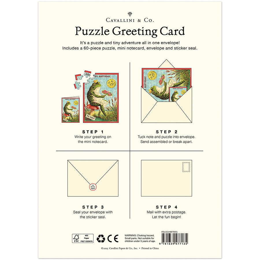 *Coming Soon Spring 2026* Cavallini & Co. Puzzle Greeting Card - Happy Birthday Frog