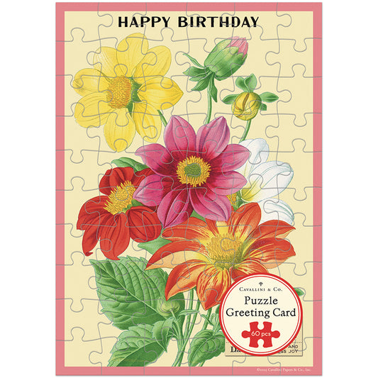 Cavallini Puzzle Greeting Card Happy Birthday with Flower Graphic