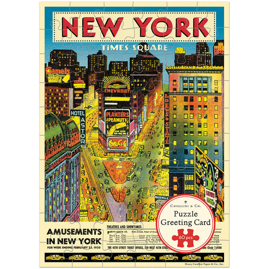 Cavallini Puzzle Greeting Card with New York City Times Square graphic