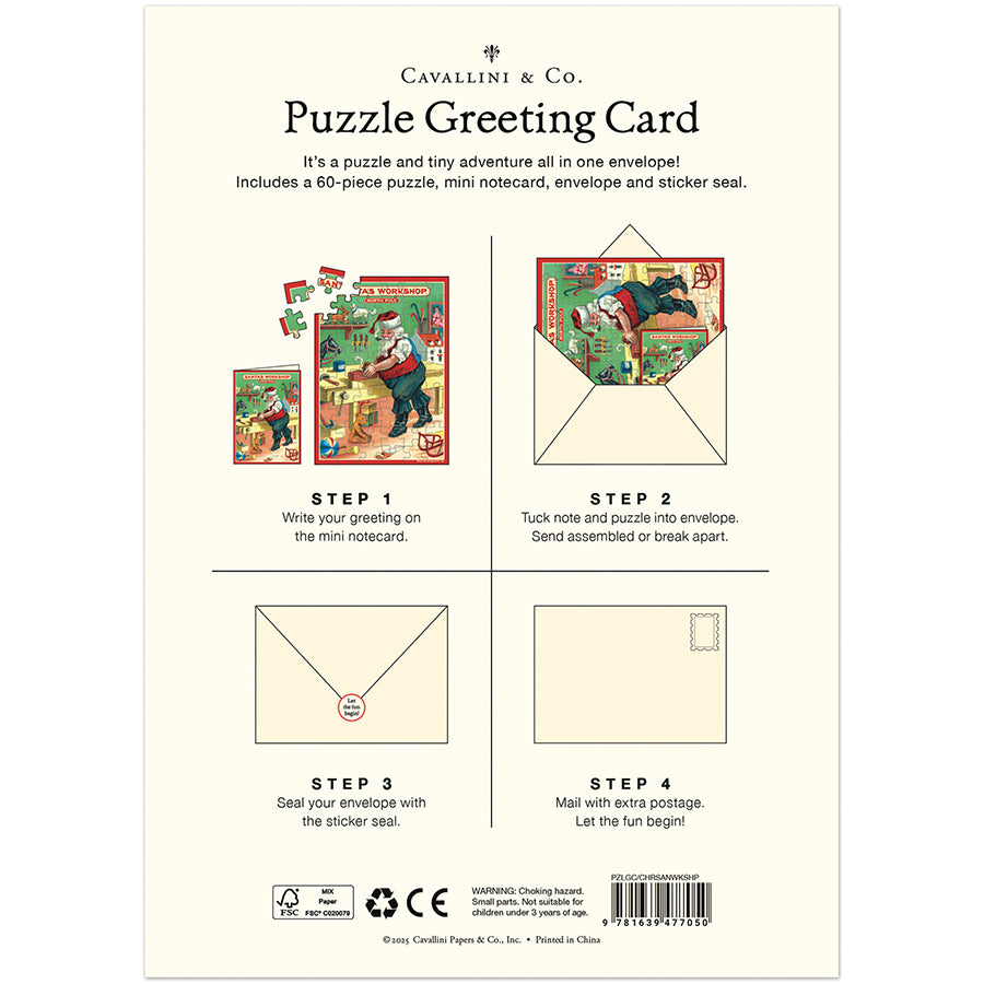 *Coming Soon Spring 2026* Cavallini & Co. Puzzle Greeting Card - Santa's Workshop