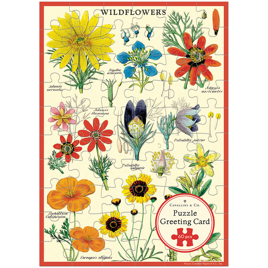 Cavallini Puzzle Greeting Card with Wildflowers Graphic