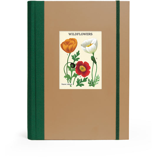 Notebook with a cover featuring illustrations of wildflowers on a beige background.