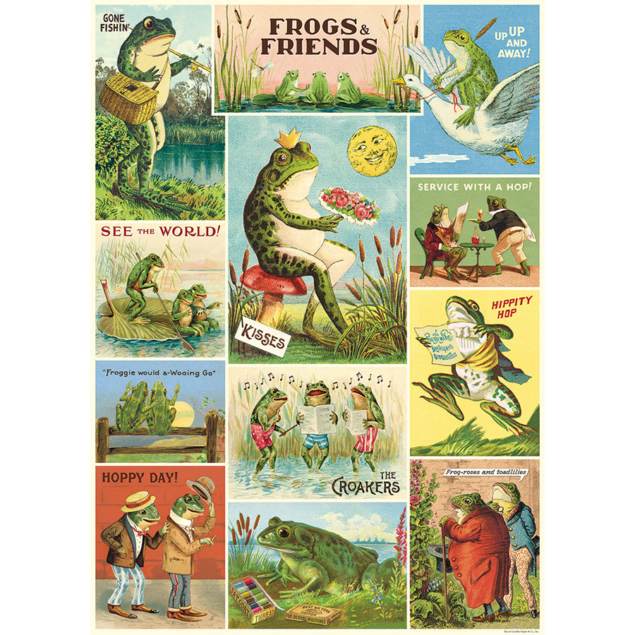 a 20"x28" decorative wrap with vintage images of frogs. 