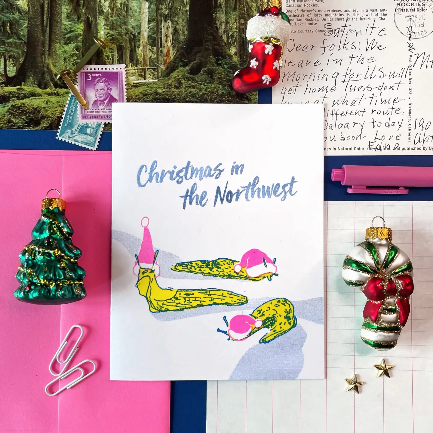 Christmas Slug PNW Risograph Card