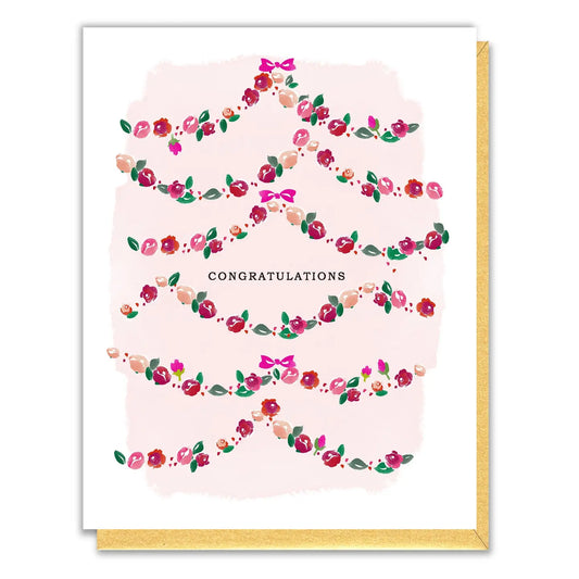 Greeting card with floral design and 'Congratulations' text on a pink background