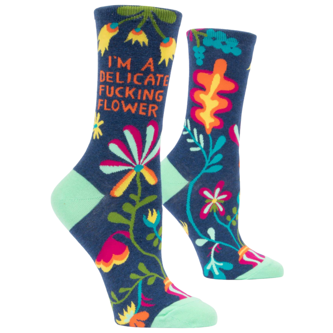 Women's Crew Sock with I'm A Delicate Fucking Flower text