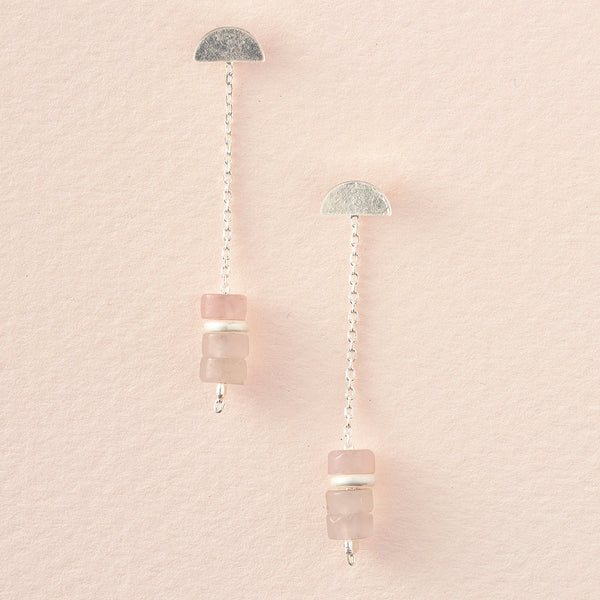 Stone Meteor Thread/Jacket Earrings - Rose Quartz