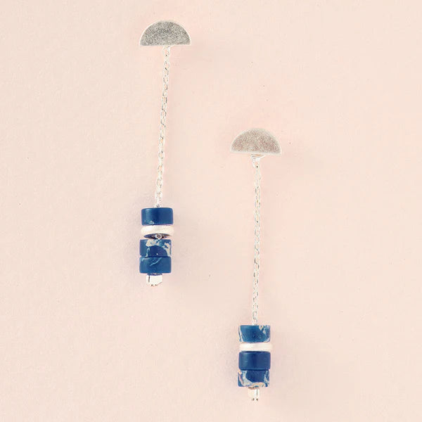 Stone Meteor Thread/Jacket Earrings - Lapis