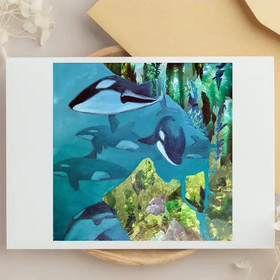 Greeting card with Elliot Bay and Orca art graphic