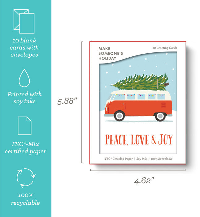 Festive Tree Transport: Peace, Love & Joy Note Cards
