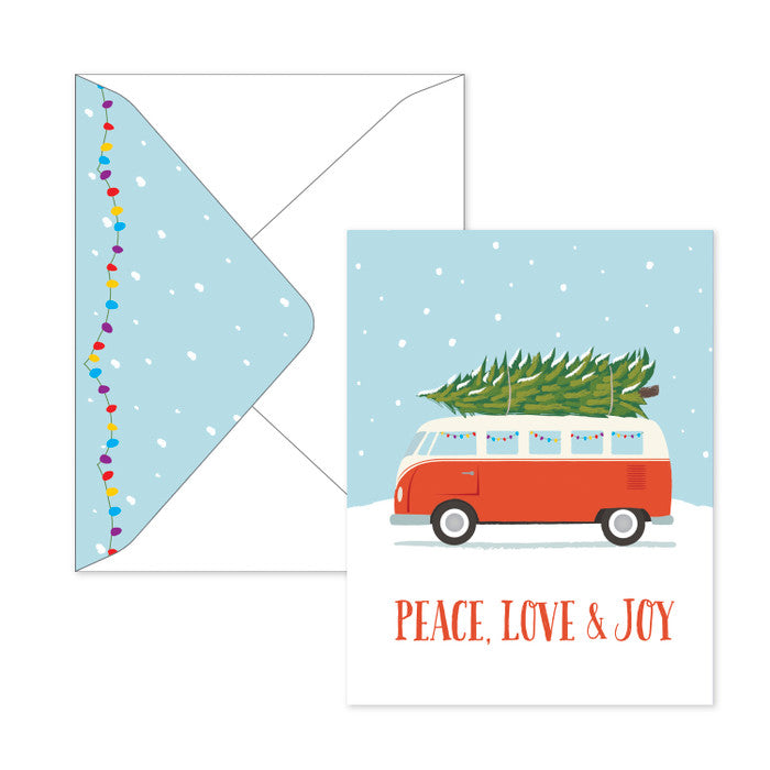 Festive Tree Transport: Peace, Love & Joy Note Cards