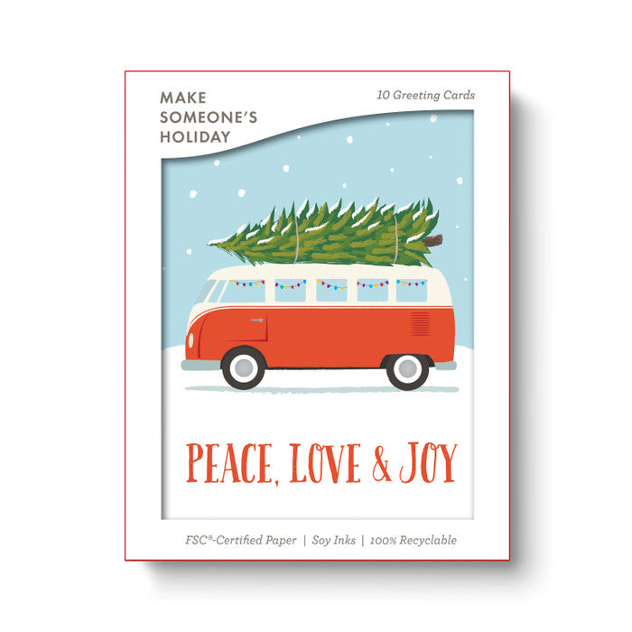 Festive Tree Transport: Peace, Love & Joy Note Cards