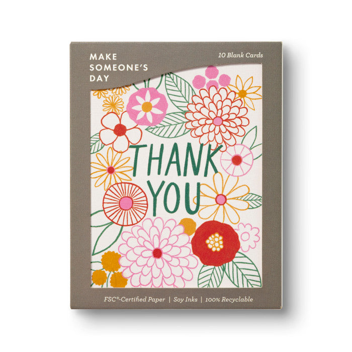 Pack of 10 blank cards with floral design and 'Thank You' text on a white background
