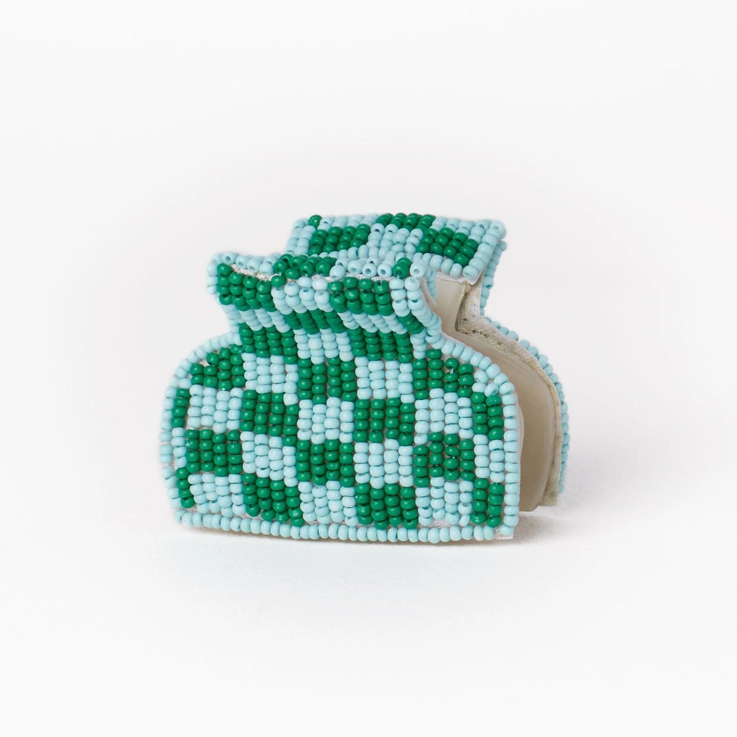 Gia Petite green and light blue check hair clip