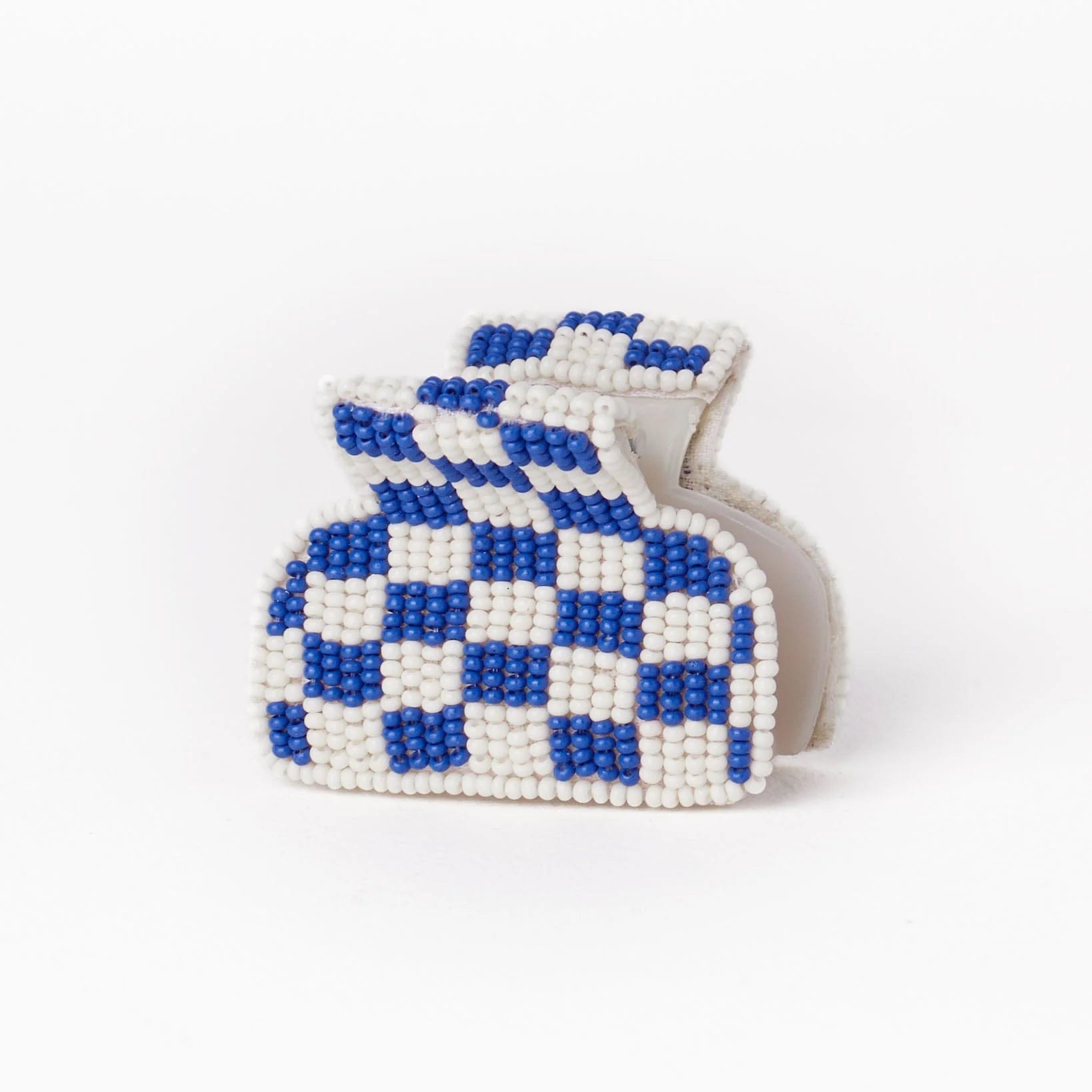 Gia petite ivory and lapis check claw hair clip
